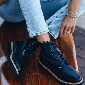 Black Faux Leather Combat Boots!